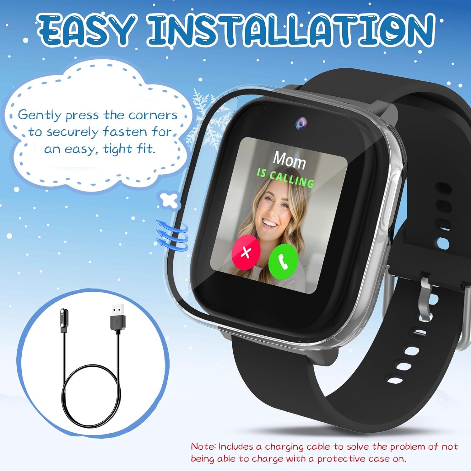 2 Pack Scratch-Resistant Screen Protector Compatible with Cosmo JrTrack 5 Watch, Tempered Glass Case Overall Protection Hard PC Cover for Cosmo JrTrack 5 Kids Smartwatch Accessories - Image 4