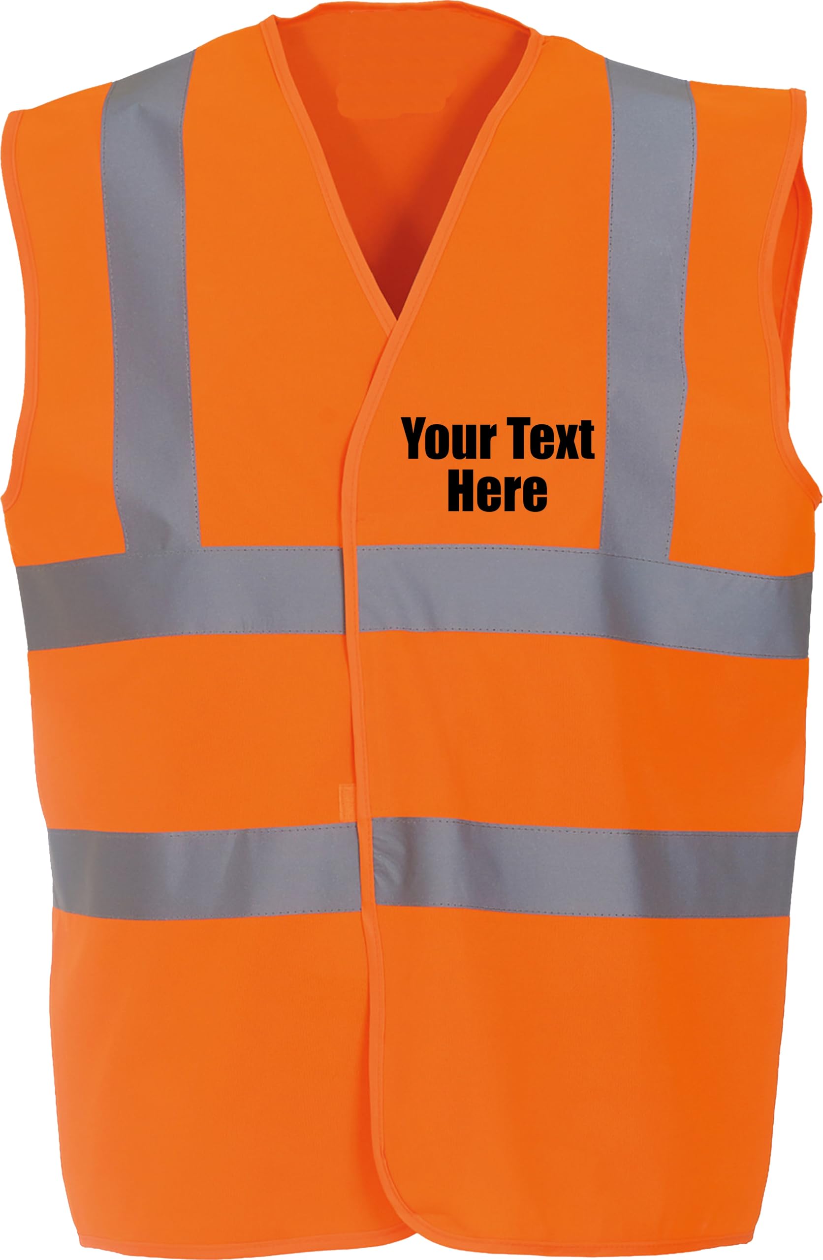 Personalised Printed Back Front Hi Vis Vest Your Custom Slogan/Text/Name/Logo Reflective Waistcoat Workwear Uniform High Visibility Safety Vest Gift Unisex Top(L, Orange)