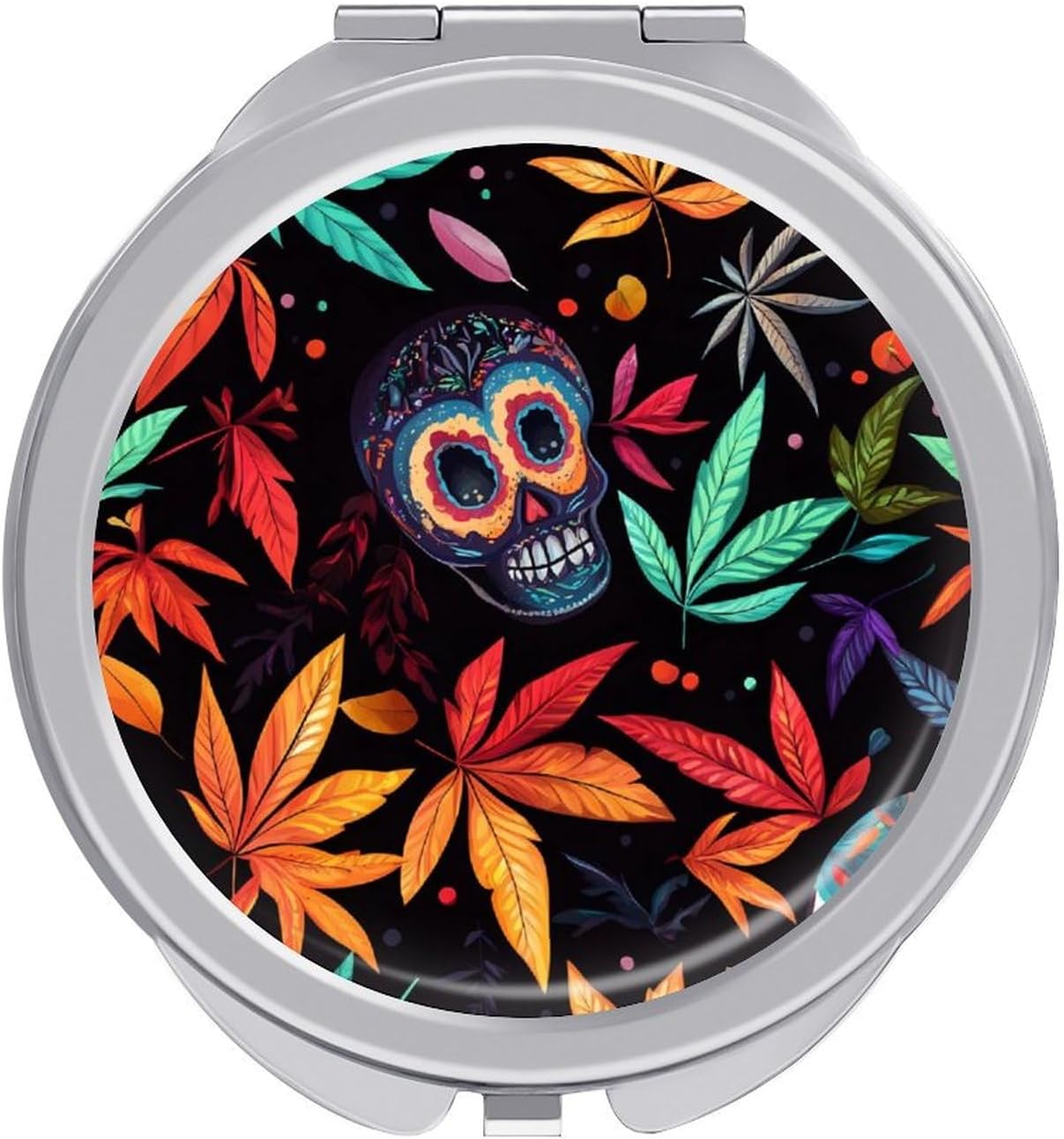Colorful Skull Weed Plants Compact Makeup Mirror Mini Foldable Cosmetic Mirror Portable Travel Mirror for Purse Pocket