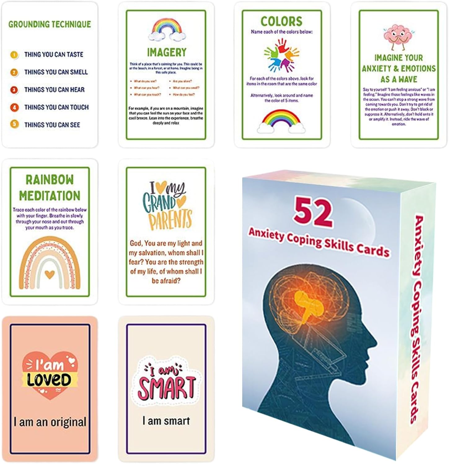 Mental Health Cards, Set of 52 Double-Sided Mind Cards – Leisure Games for Brain Social Situations, Stress Management Brain
