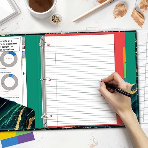 Vista 4 de Carpeta organizadora decorativa de 3 anillos de 1 pulgada para papel tamaño carta, carpeta de 1 pulgada con divisores y calcomanías, carpeta de tapa