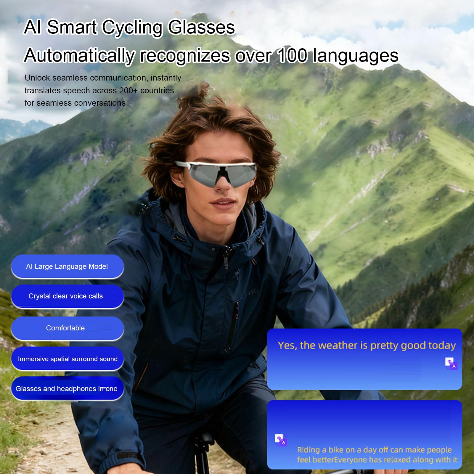 Fabater Gafas de sol inteligentes, gafas de ciclismo con, deportivas para ciclismo y senderismo, micrófono integrado y asistente de voz para correr al aire libre.