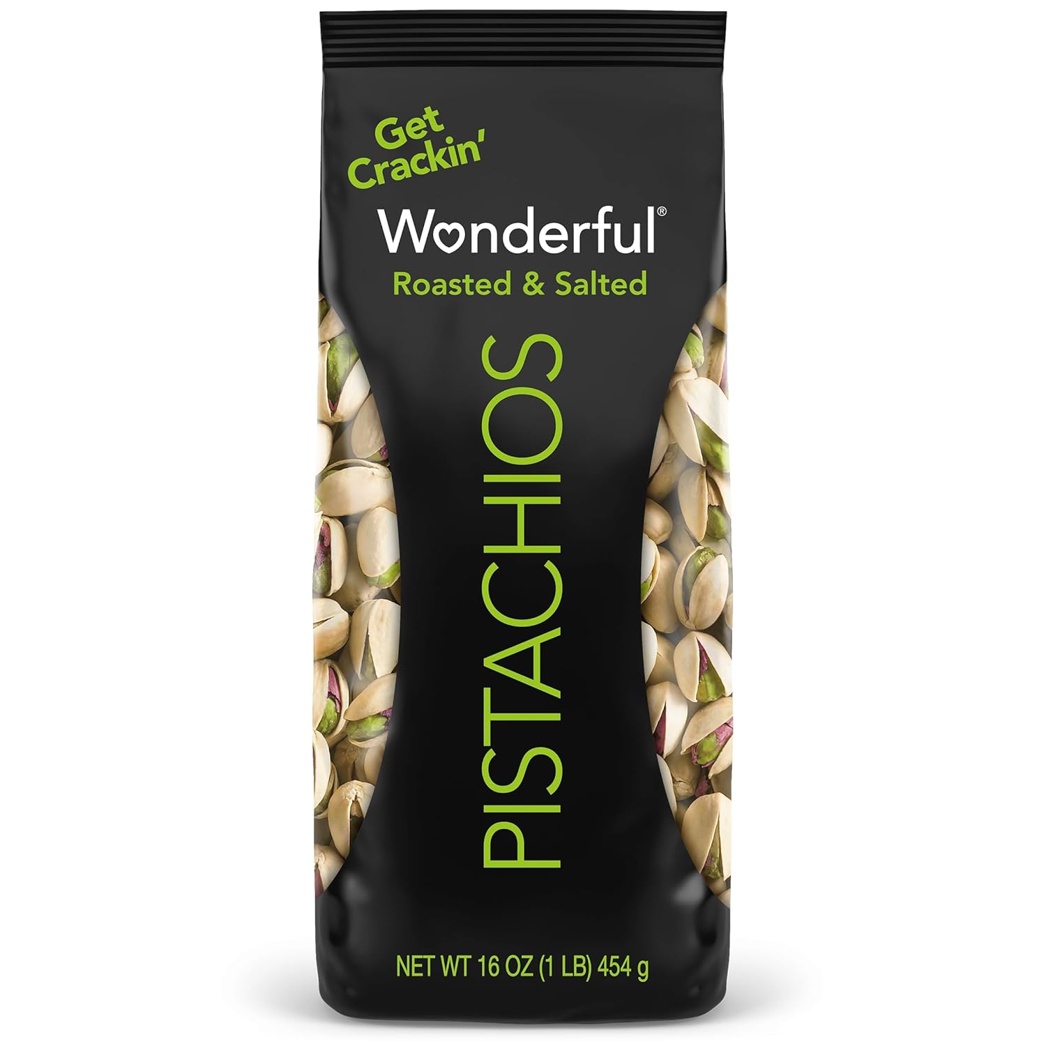 Wonderful Pistachios Roasted & Salted In-Shell, 16oz Bag - Healthy Protein Snack, California Grown Nuts