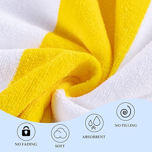 Miniatura 4 de WINDMILL Toalla de playa grande de 30 x 60 pulgadas para adulto, 100% algodón, toalla de piscina a rayas, suave, de secado rápido, súper absorbente,