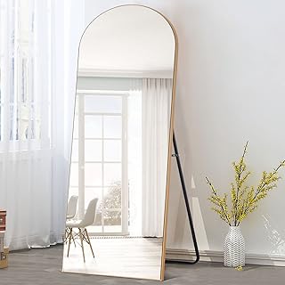 PexFix Arched Full Length Mirror 65'Ã—22' Arched Wall Mirror Floor Mirror with Stand Full Body Mirror with Gold Wood Frame