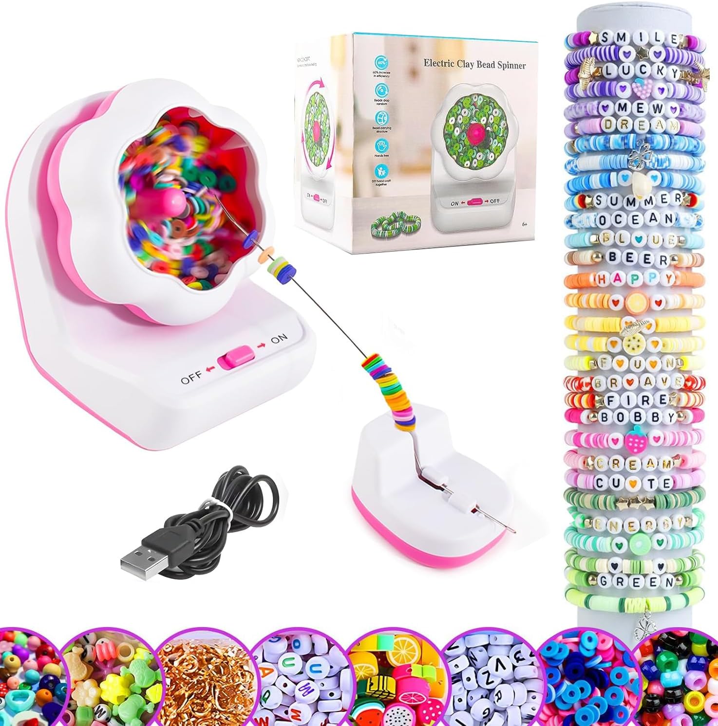 SANNIDHI® Electric Clay Beads Spinner for Bracelet Making Kit Automatic Bracelet Maker Beading Machine Tool for DIY Jewelry Making Necklace with 2 Beading Needles for Different Kind of Beads