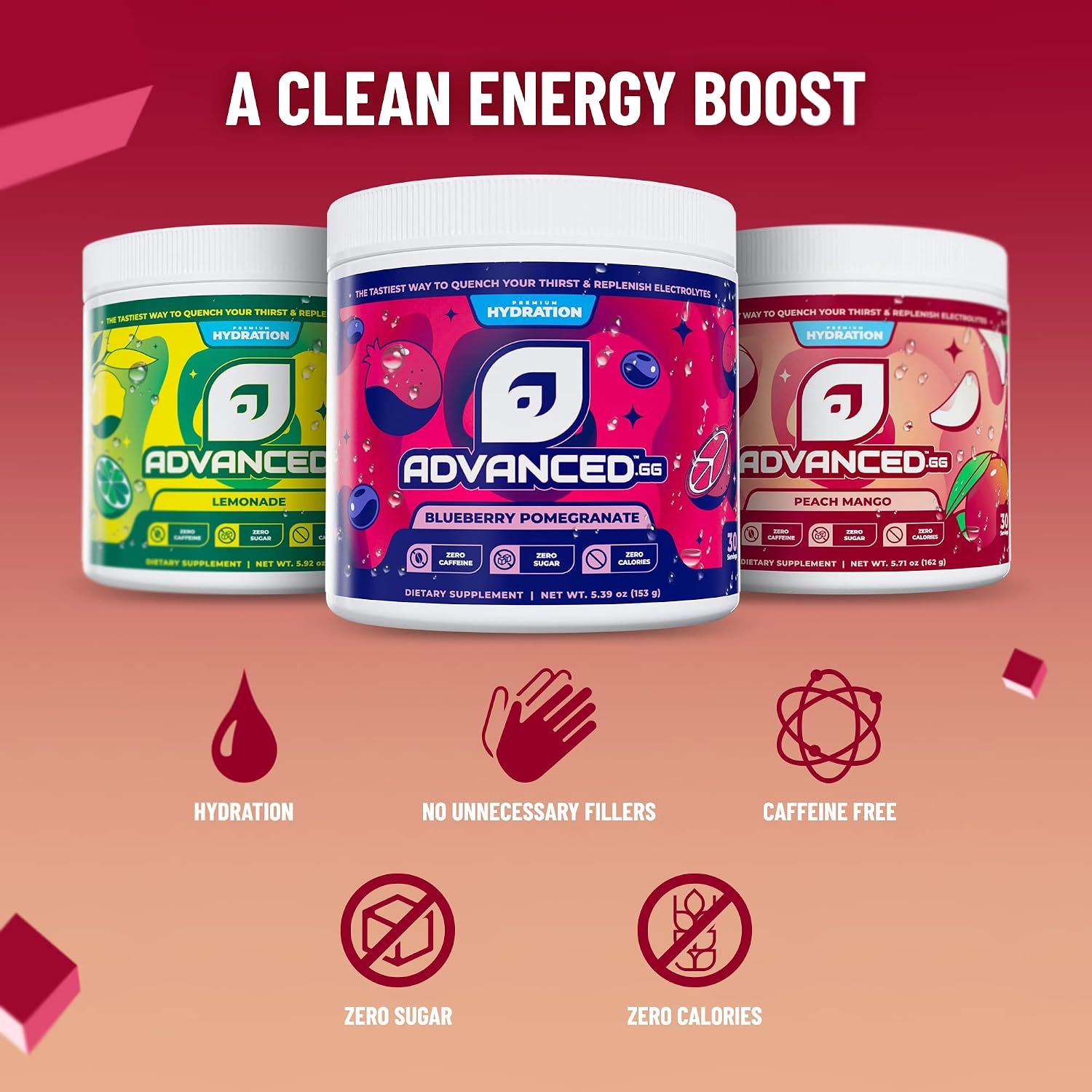 Advanced Hydration High-Performance Electrolyte Drink Mix with B Vitamins for All-Day Hydration - Caffeine Free, Zero Calories, Sugar Free, & Keto Friendly - (30 Servings, Peach Mango)