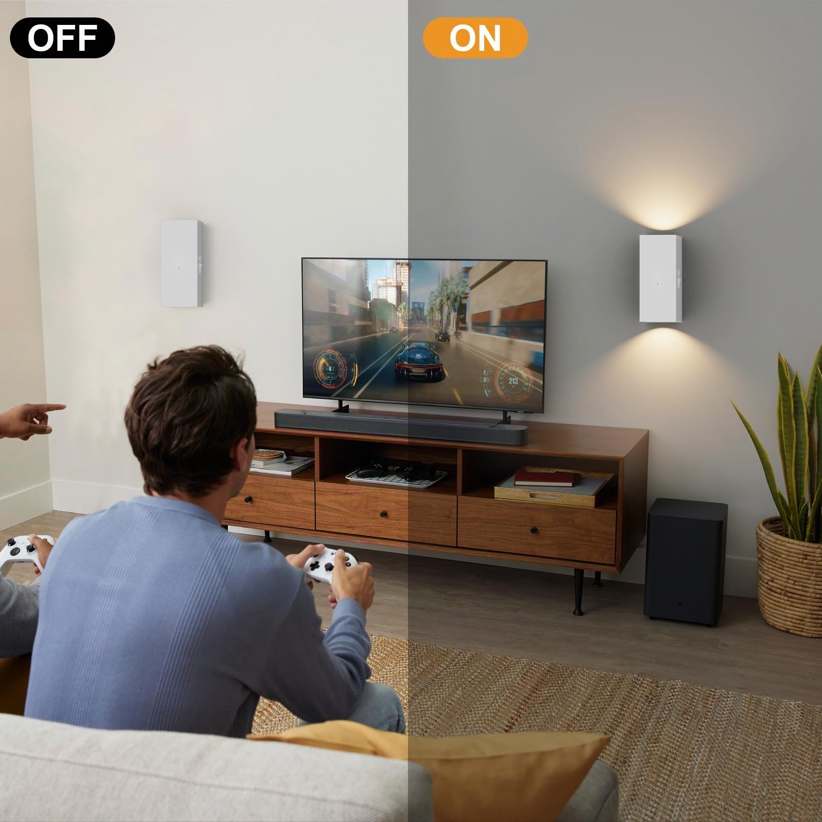 Aipsun 2 piezas LED recargable luz de pared con detector de movimiento blanco, 6000mAh, lámpara de pared inalámbrica con 3 modos, 6W 2700K para escaleras, pasillo, sala de estar, dormitorio, garaje