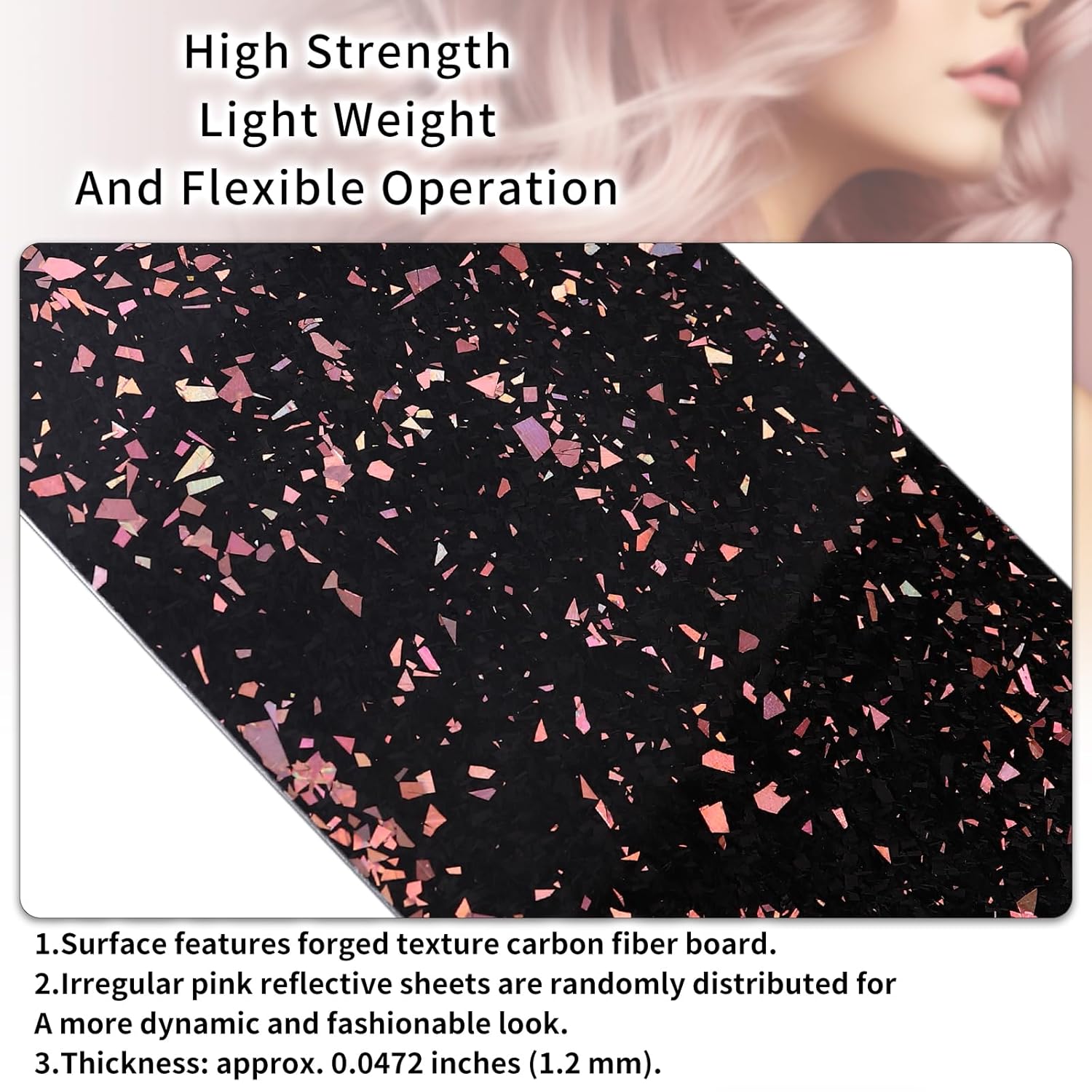 Forged Carbon Fiber Hair Coloring Board with Comb Teeth, Embedded Glitter Flakes Professional Lightweight Highlighting Tool, (Glitter Pink) (Size M_130420)