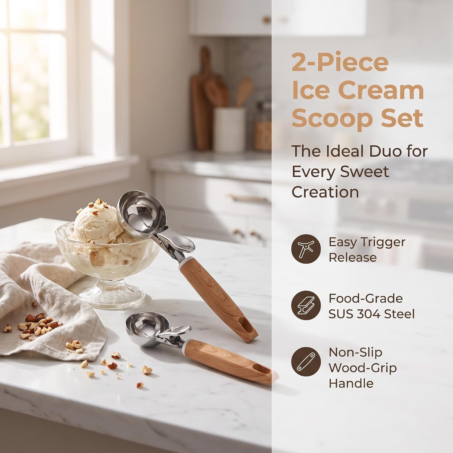 2 OZ Ice Cream Scoop with Trigger - Set of 2