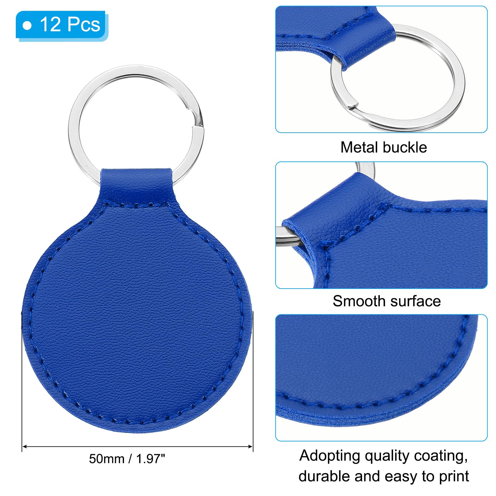 PATIKIL Leather Blank Keychains, 12Pcs Round Keychain Blanks Double Side Laser Engraving Key Chains for Embossing UV-Printing - Image 2