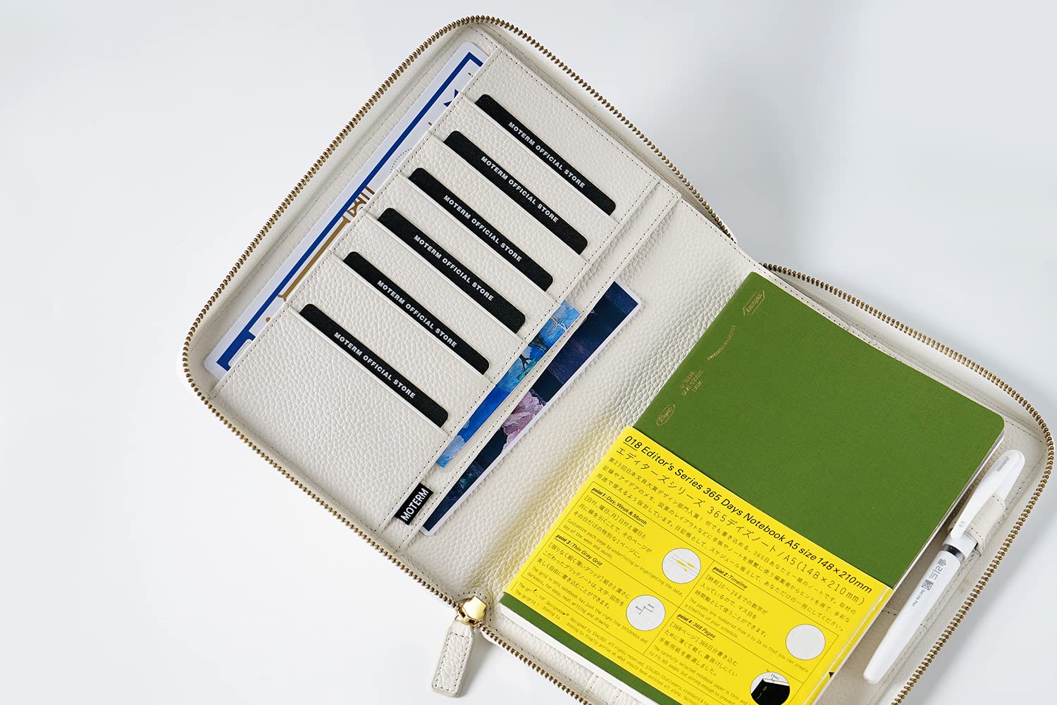 Moterm Zip Leather Case for A5 Notebooks - Fits Hobonichi Cousin, Stalogy and Midori MD Planner (Pebble Cream) - Image 3