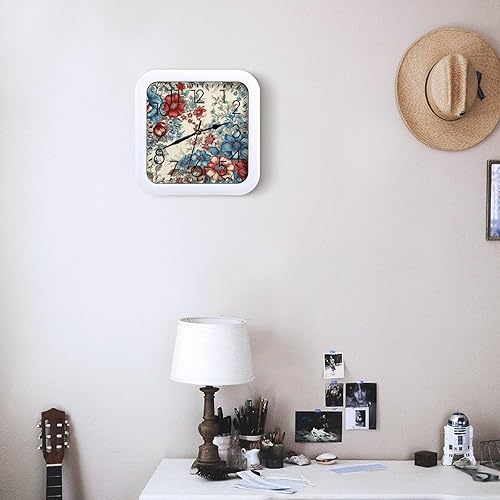 Miniatura 6 de 10" Square Modern Wall Clock,Beautiful Floral Pattern Print Kitchen Clocks Wall Battery Operated,Silent Non Ticking Unique Funny Cute Wall Clock for