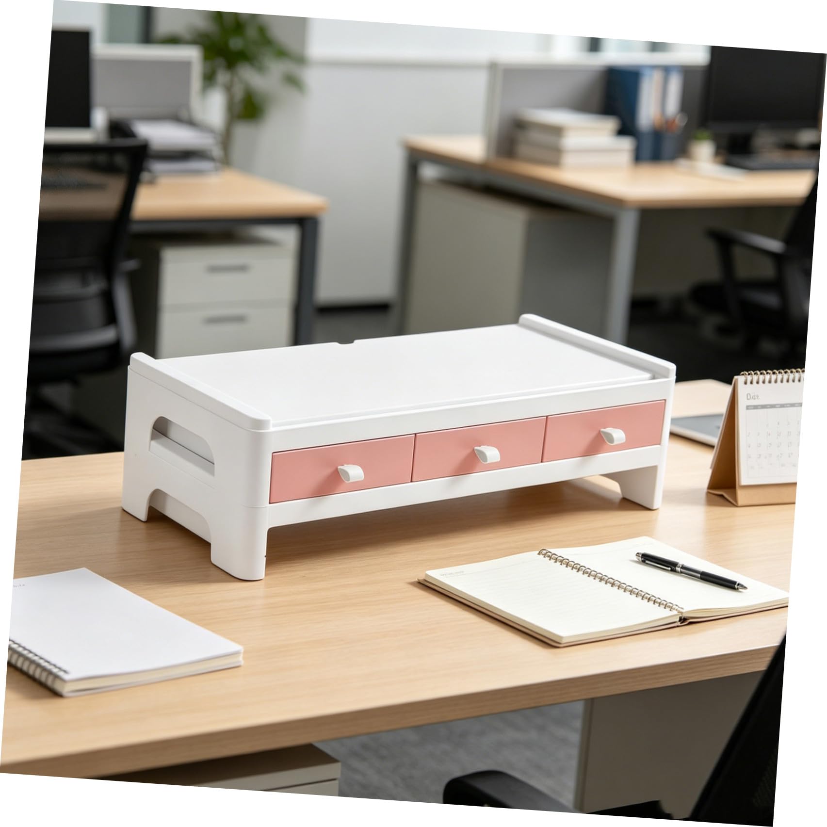 SHINEOFI Supporto per Monitor Elevato in Plastica Rosa per Scrivania | Organizer da Casa, per Cancelleria e Cosmetici, Struttura Classificata, per Studenti e Appassionati di Makeup