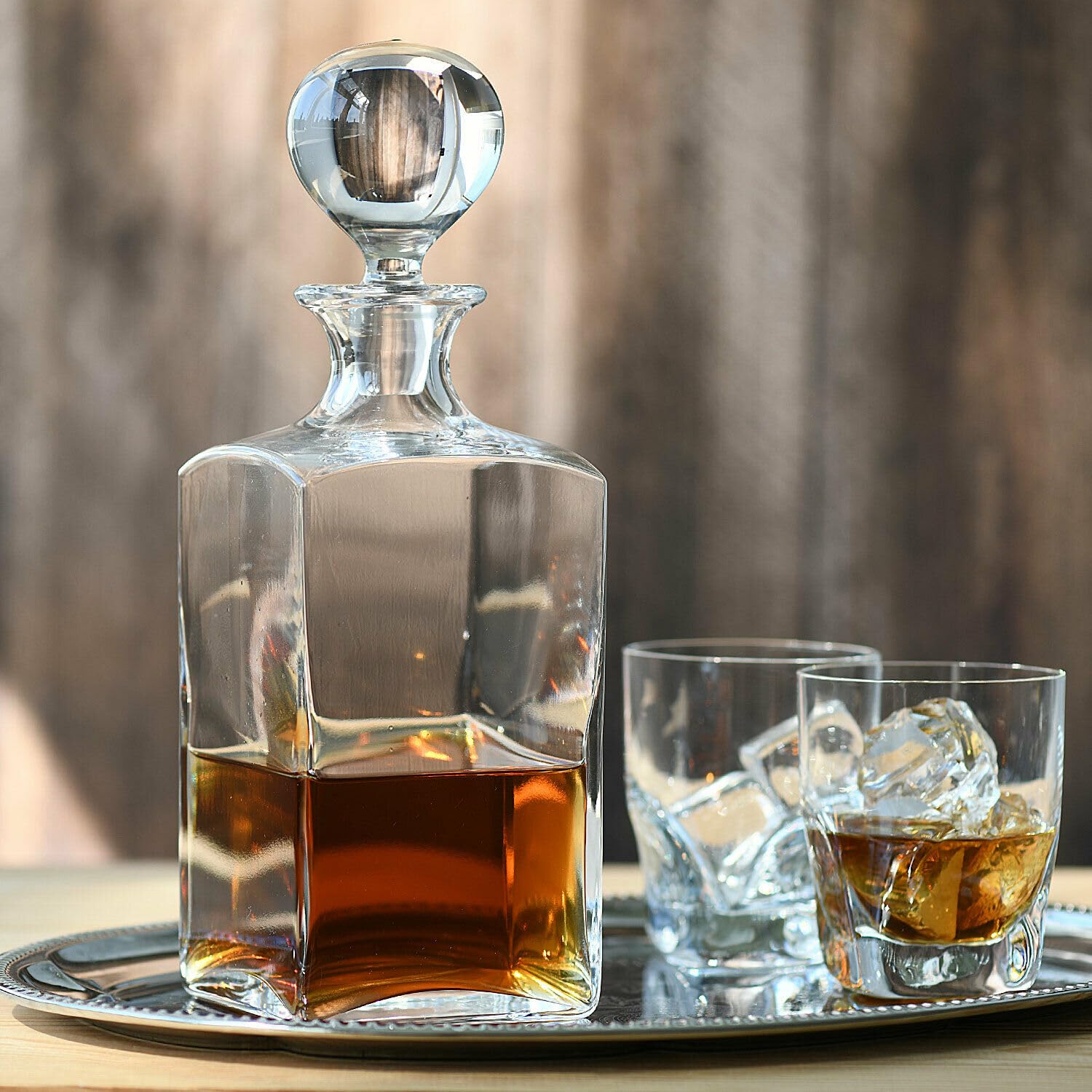KROSNO Dekanter do Whisky, Bourbona i Rumu Caro z Korkiem, 1000 ml | Szkło Kryształowe Bezołowiowe, korek ogranicza utratę aromatu, do whisky, bourbona i rumu, elegancki prezent