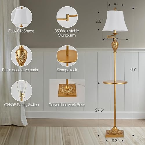 Miniatura 3 de Lámpara de pie LED tradicional con brazo oscilante ajustable de 350, lámpara de poste de pie vintage para sala de estar, dormitorio y oficina, luz
