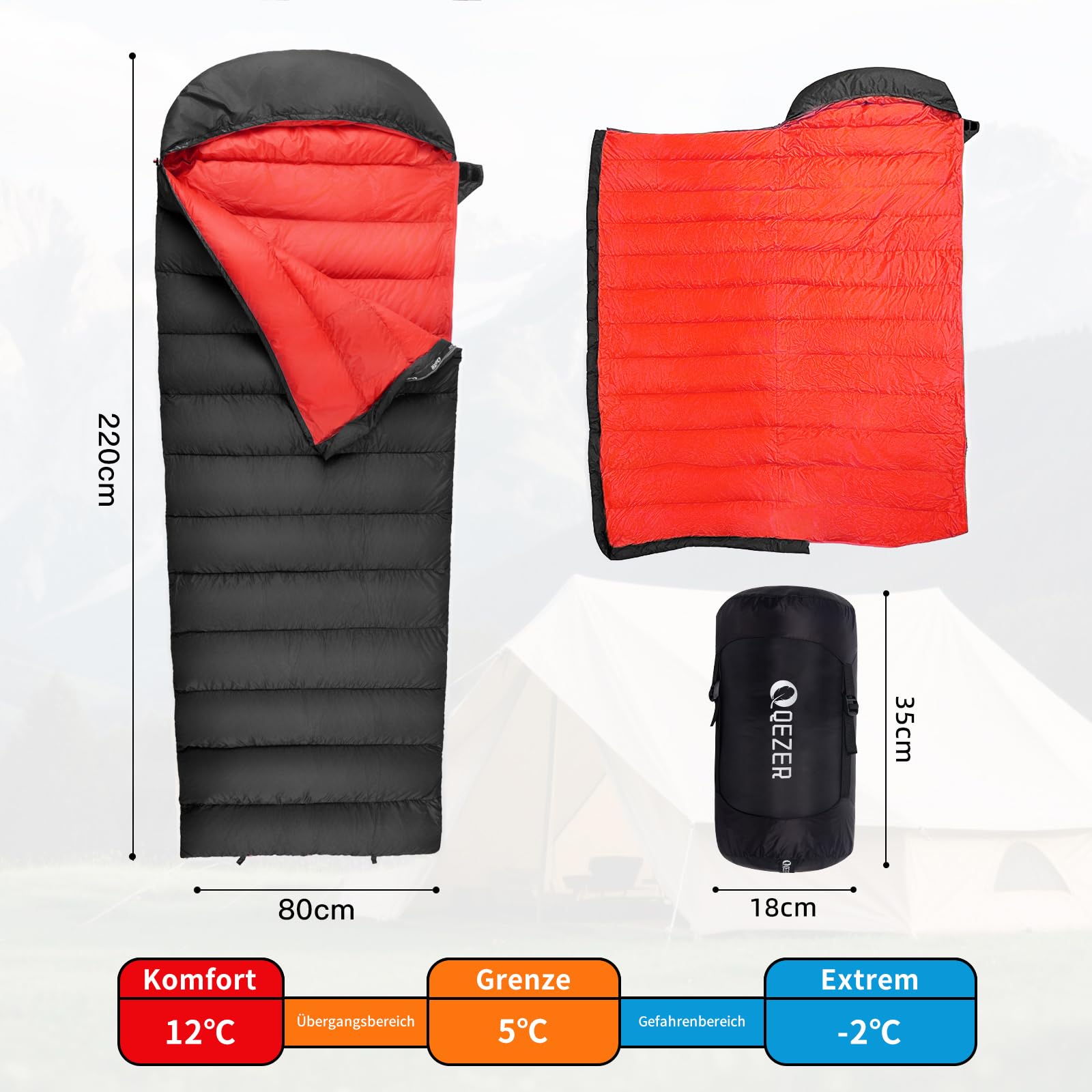 daunenschlafsack verfügt über EIN Graphenfutter und eine 620FP Füllkraft von Entendaunen, 4-Jahreszeiten-Schlafsack, Ultraleicht, geeignet zum Wandern, Campen und Bergsteigen