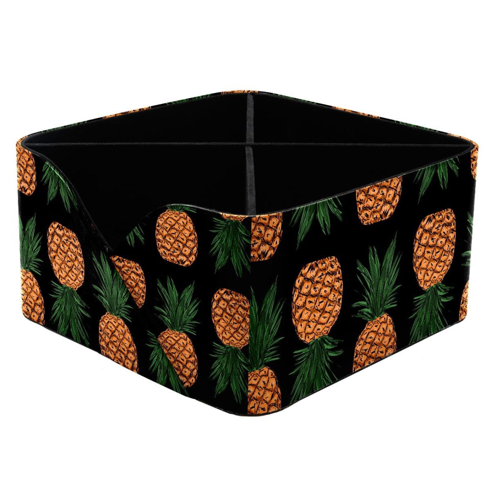 KengjuTesu Pineapple Summer Fruit Pattern Desktop Organizer Pen Holder, Rectangular Pencil Cup for Office, Study and Makeup Stations