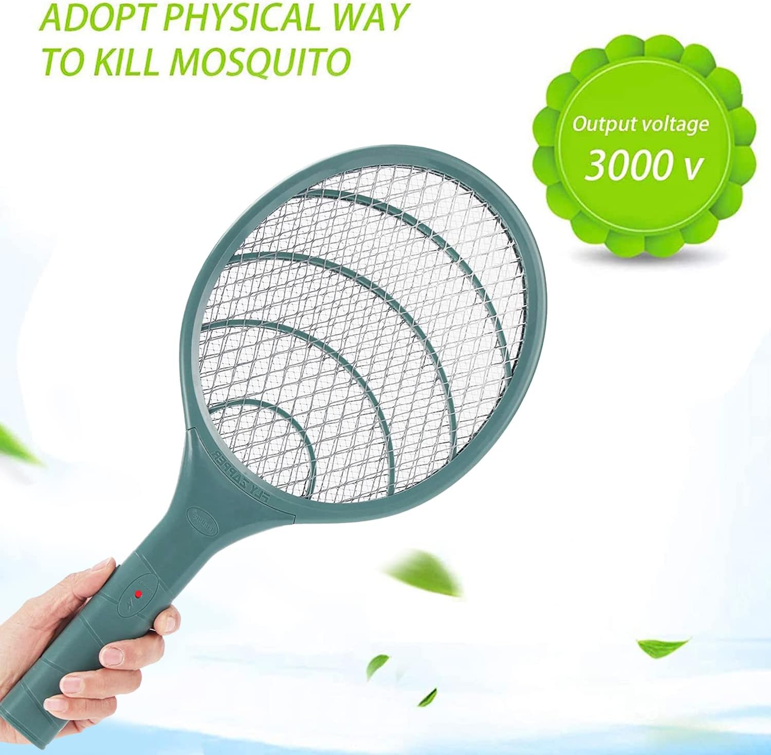 Bug Zapper Racket, 3000 Volt Electric Fly Swatter Indoor Mosquito Killer Battery Powered Fly Killer Racket Insect Zapper Racket for Home, Bedroom, Kitchen (1, Green)
