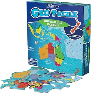 GeoToys GeoPuzzle, Australia & Oceania Jigsaw Puzzles, 70 Pc Geography Puzzle, Geography Game, Map Puzzle - Jigsaw Puzzles for Kids Ages 6-9, Stocking Stuffers for Kids, Christmas Gifts for Grandkids