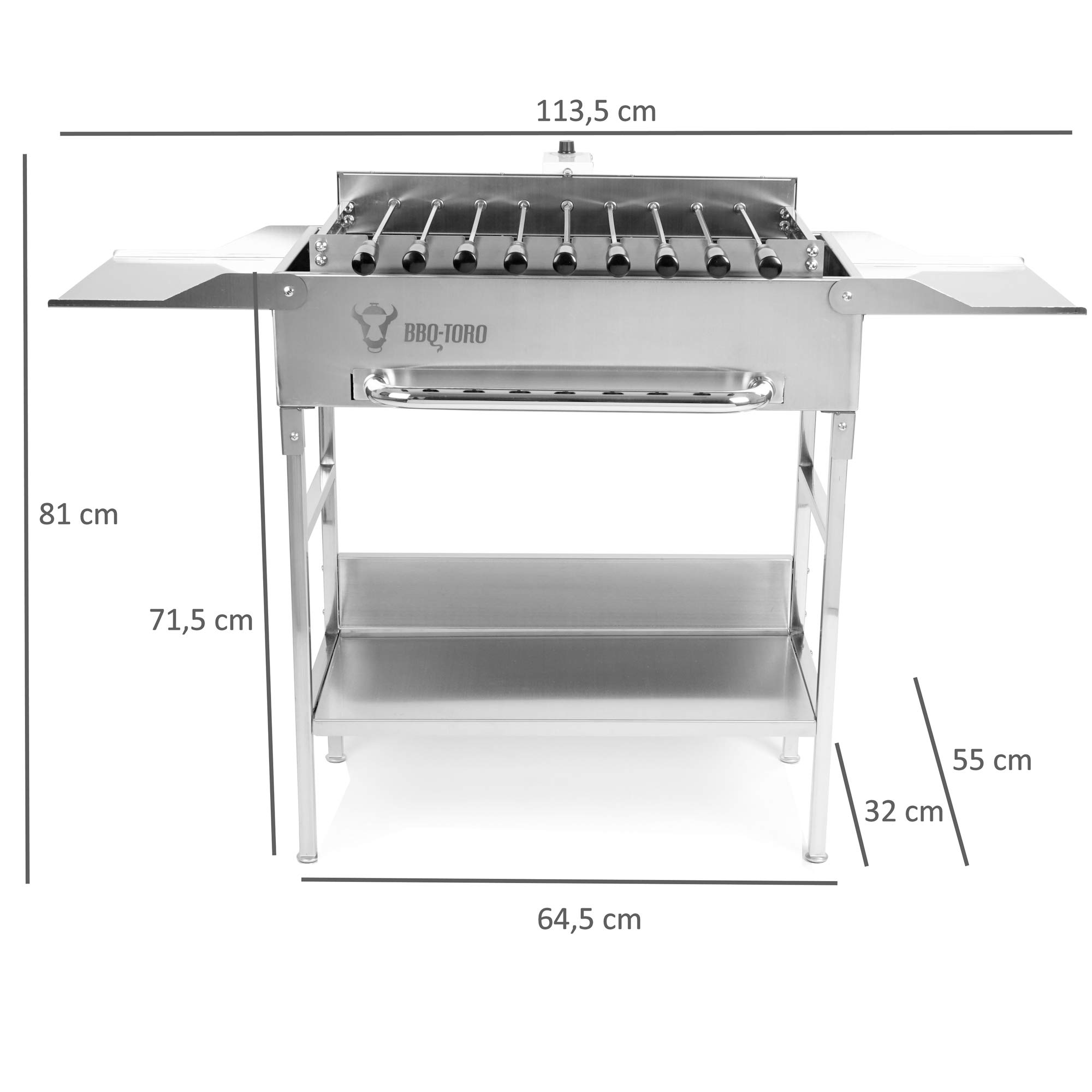 BBQ-Toro Grilltisch mit elektrischem Spiessdreher und Grillrost | Edelstahl Grill mit Drehspiess Aufsatz 9 Spießen Grillrost und Motor | mit Netzstecker und USB | Mangal Schaschlik | Grillspieß