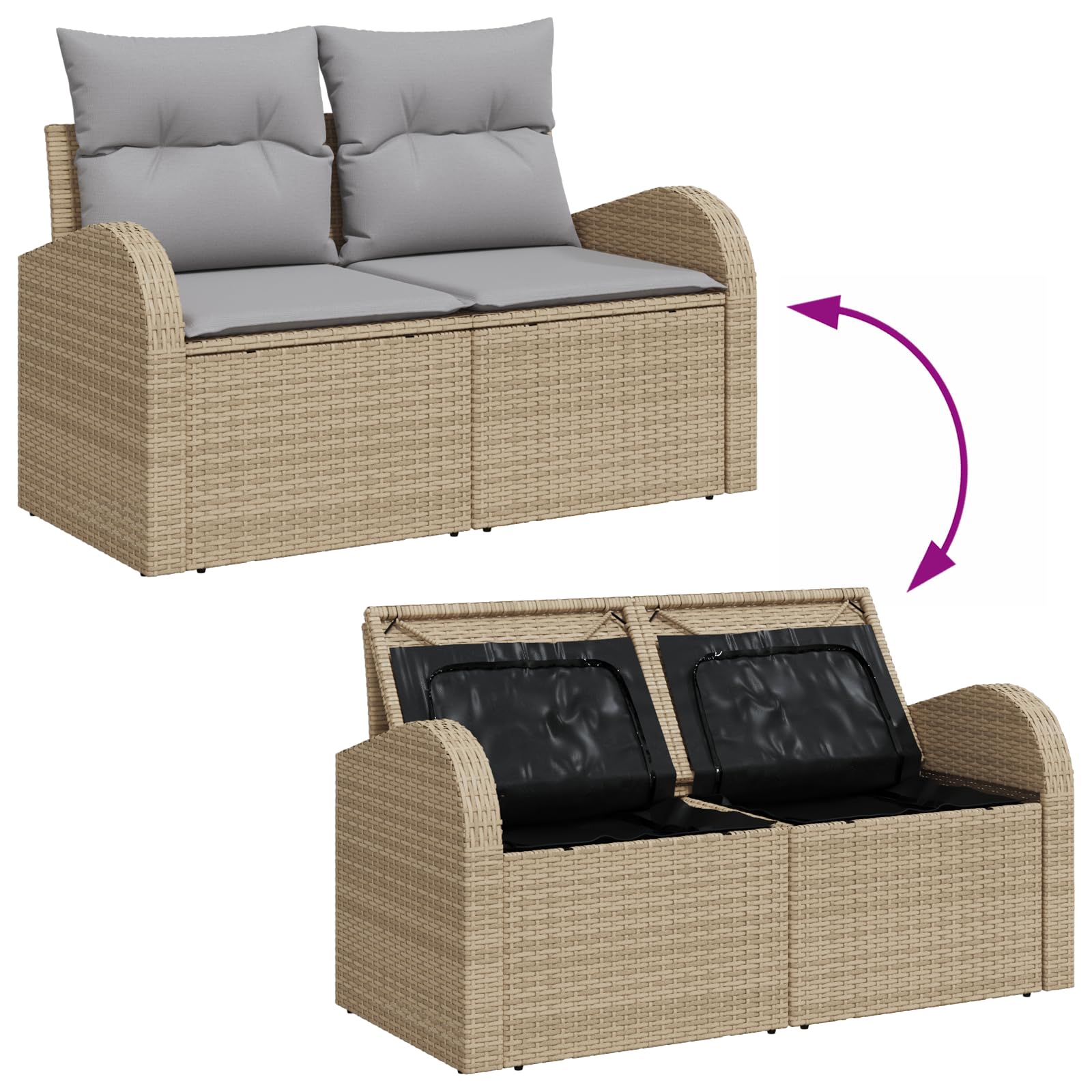 Juego de 6 sofás de jardín con cojines beige de polirratán para exteriores, sofá de jardín modular acogedor y acolchado