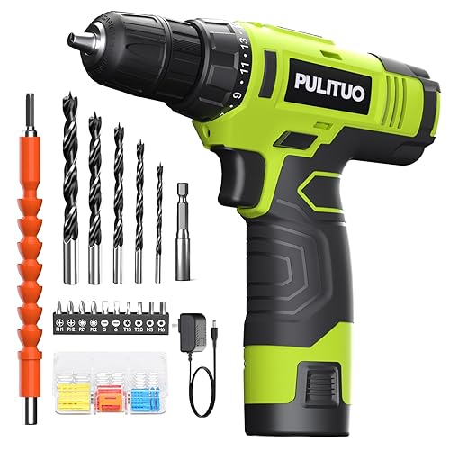 PULITUO 12V Green Cordless Drill Set Power Drill Kit with