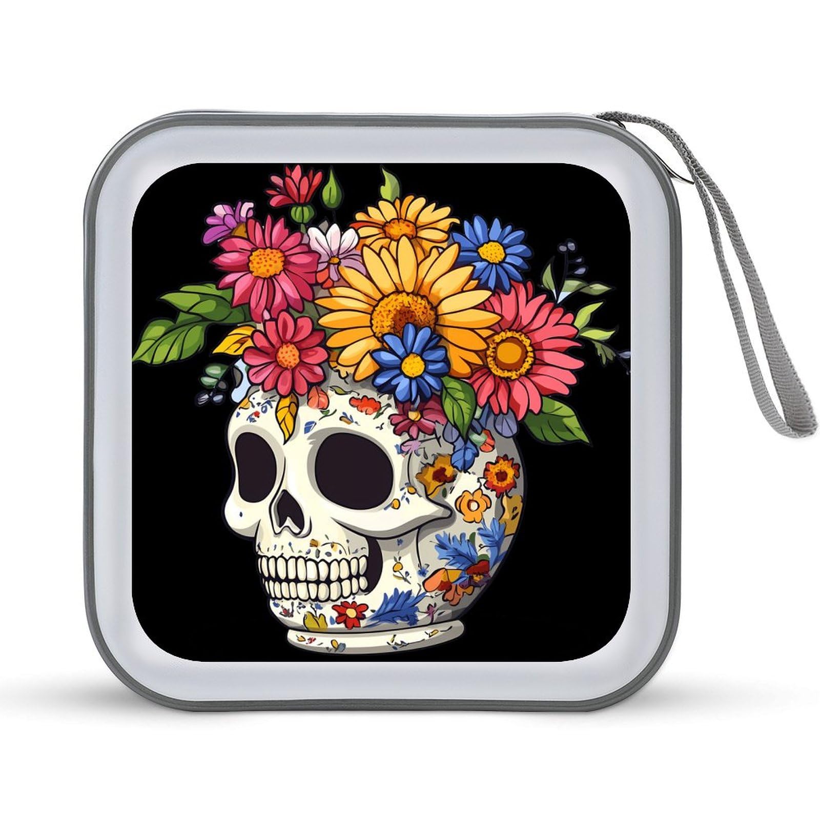 Flower Skull CD Case Plastic DVD Case Holder Wallet Disc Storage Organizer for Car Travel