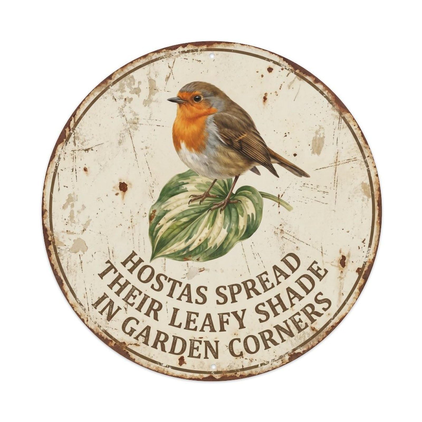 Robin Bird Garden Quote Hosta CircleMetal Tin Sign
