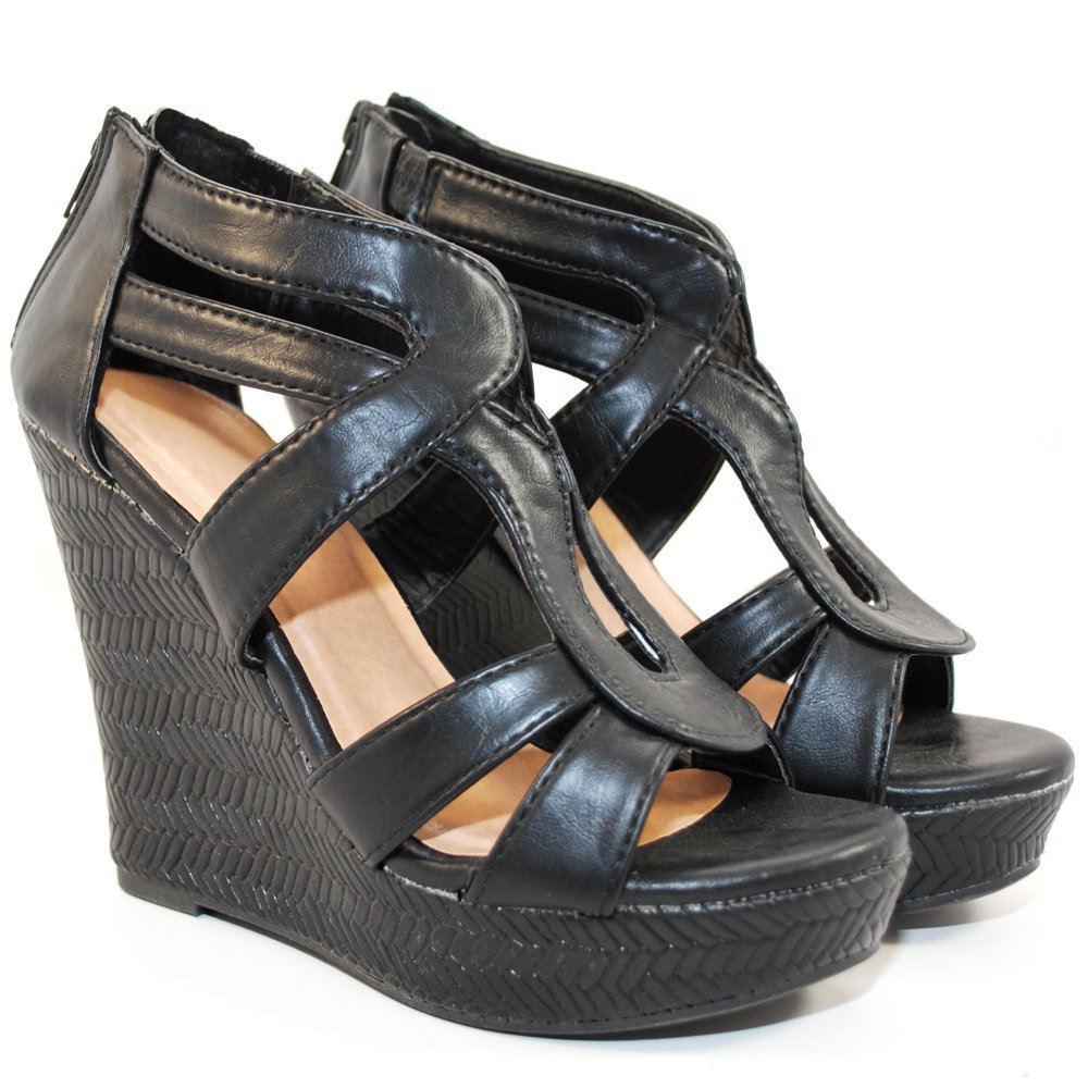 TRENDSup Collection Women Open Toe High Wedge Platform Sandal Shoes