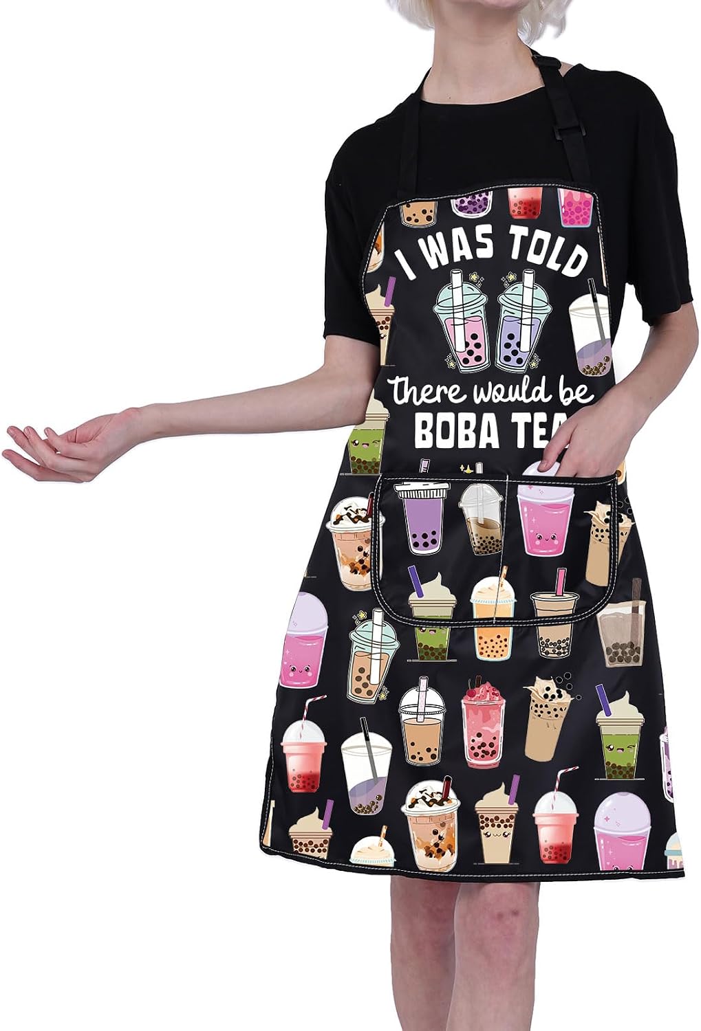 FUSTMW Boba Tea Lover Gifts Bubble Tea Print Milk Tea Pattern Cute Kitchen Apron for Women Milk Tea Shop Gift image 5