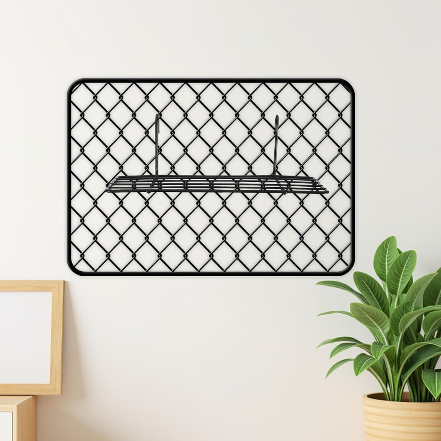 TEHAUX Grid Wall Shelf - Metal Wire Hanging Photo Display Organizer for Home Entryway Storage - Black Floating Rack for Bedroom Dorm Photo Wall Display