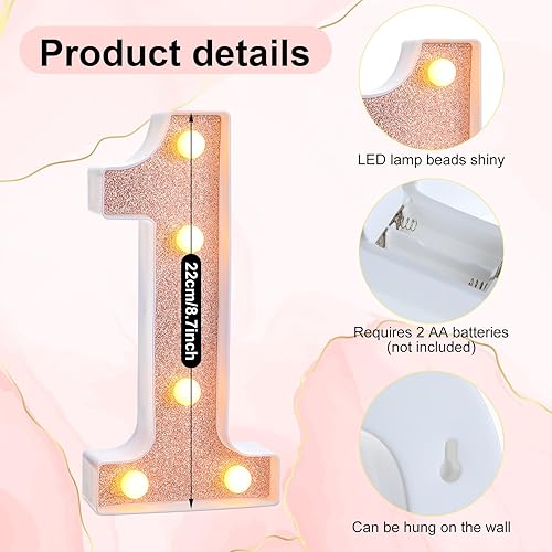 Miniatura 3 de Números decorativos con luz LED de 8.7 pulgadas, letrero de número de marquesina iluminado para decoración de fiesta de cumpleaños nocturno, letrero