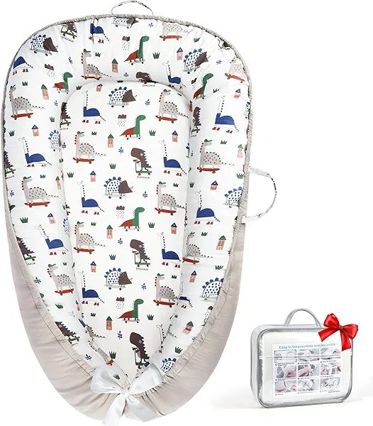 Baby Lounger - Baby Lounger for Newborn 0-24 Months, Breathable Pure Cotton Baby Nest Lounger Cover, Baby Registry Newborn Essentials Gifts, Portable Floor Tummy Time Lounger for Home & Travel
