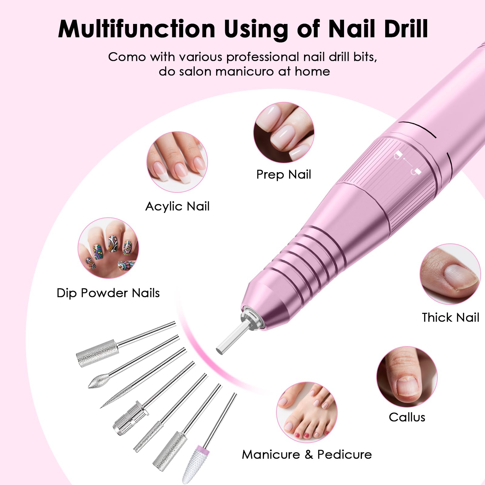 HUGMAPLE Professional 45,000 RPM Rechargeable Electric Nail Drill Kit