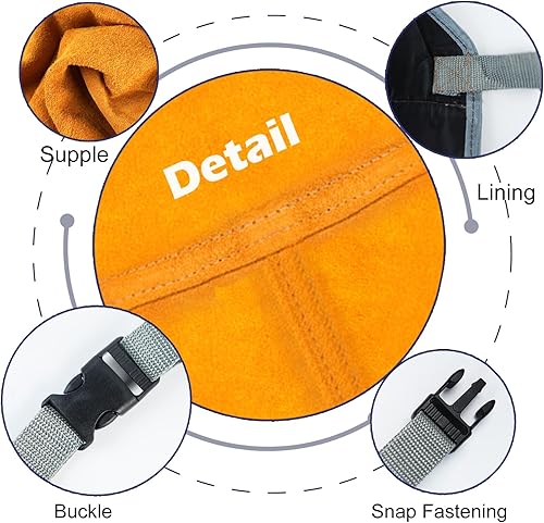 Miniatura 5 de Delantal de cuero para taller de trabajo con bolsillo, correas de hebilla, resistente al calor y a las llamas, delantal de soldadura resistente