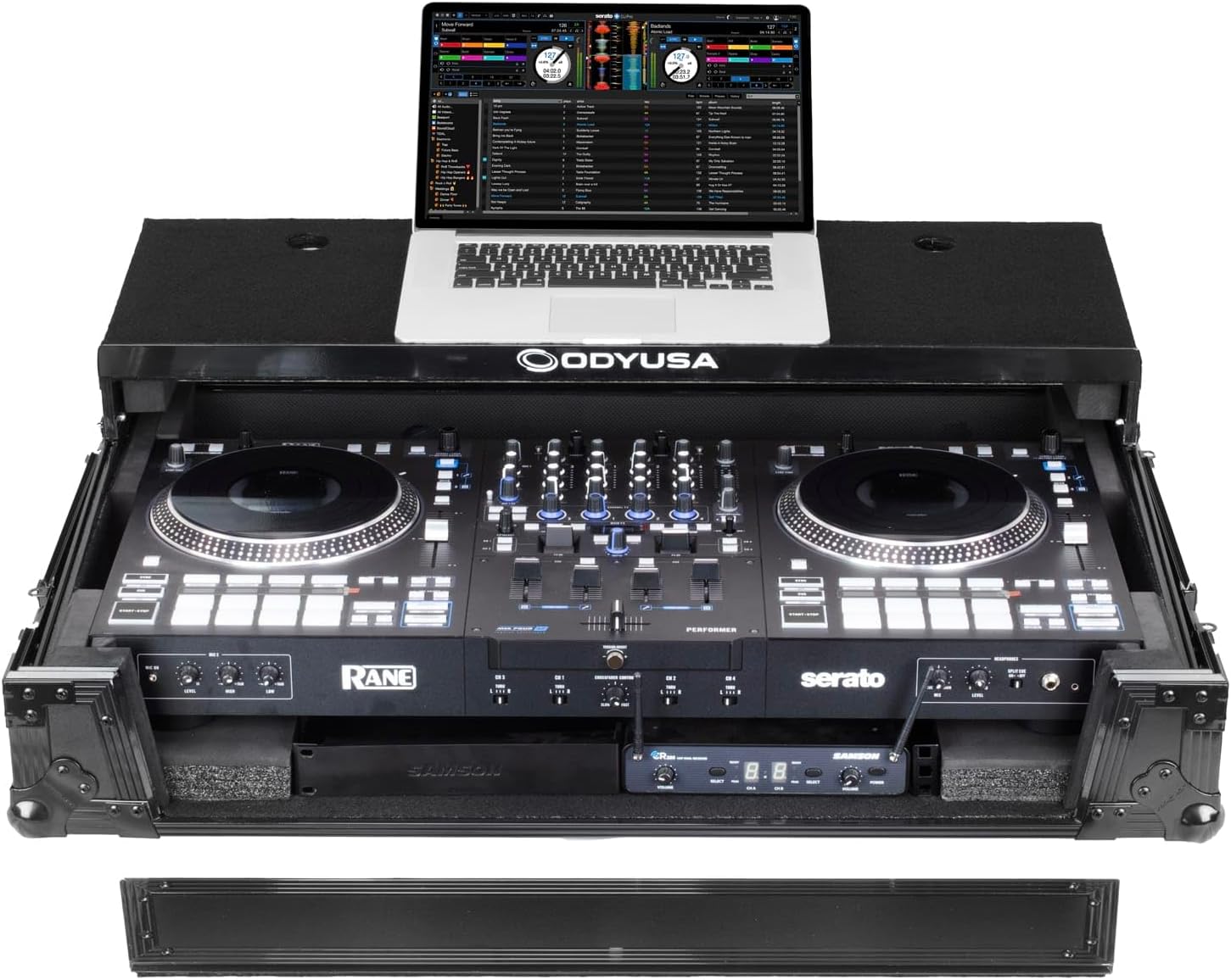 RANE PERFORMER Black Label 1U Case with Glide Style Laptop Platform and Wheels