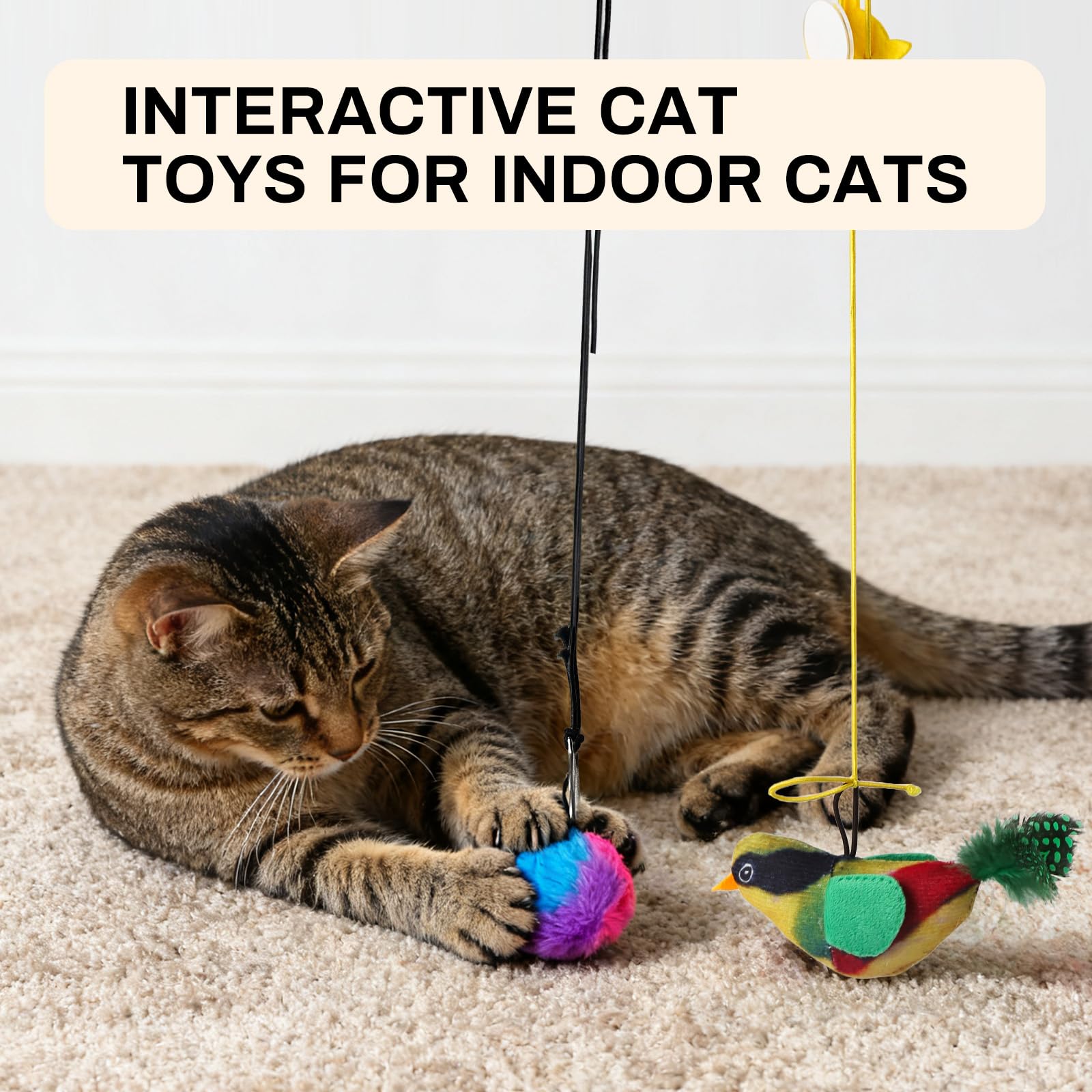 Interaktives Katzenspielzeug für Indoor-Katzen, lustiges Selbstspiel-Hängetürspielzeug für Kätzchen, 2 Stück, Türhänge-Vogelspielzeug mit quietschendem Geräusch für gelangweilte