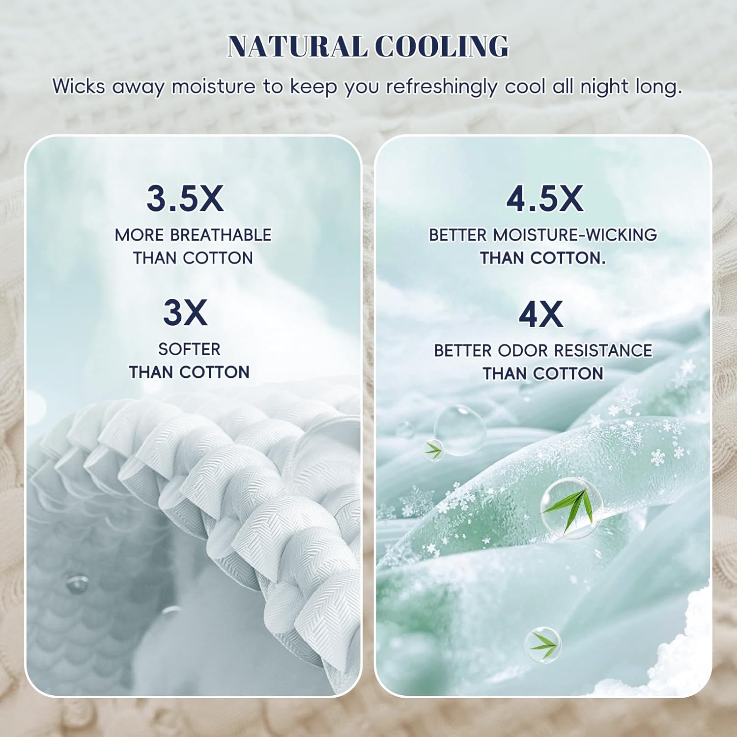 PHF Cooling Waffle Blanket Queen Size, Lightweight 60% Rayon from Bamboo & 40% Cotton Breathable Blanket for Hot Sleepers, Summer Use, Soft Luxury for Bed Couch Sofa, 90"x90", Light Tan