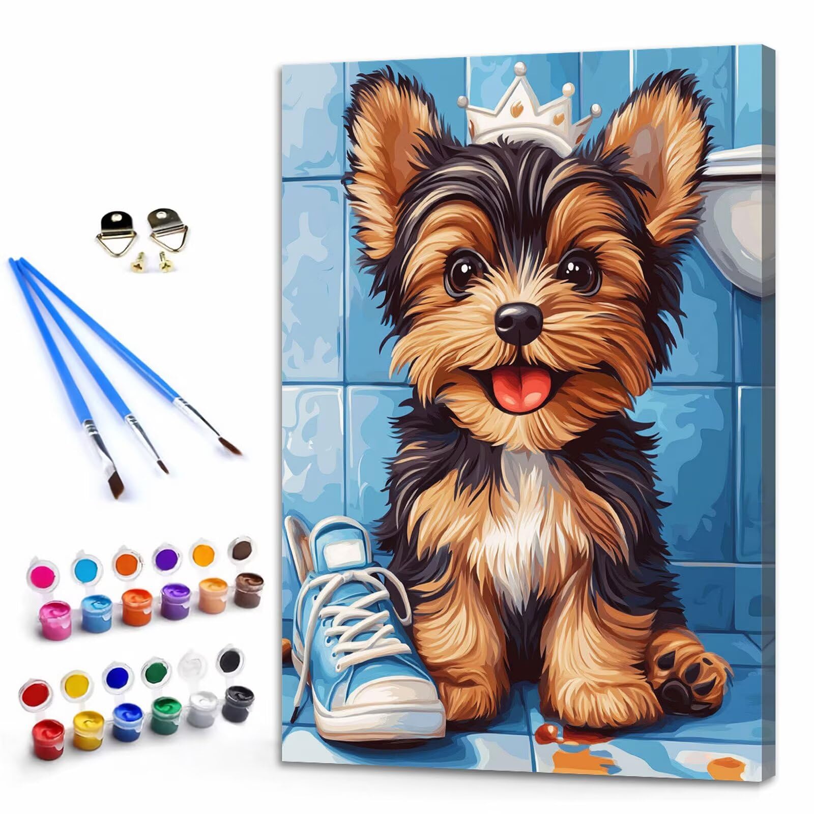 Hund Malen Nach Zahlen Erwachsene, Malen Nach Zahlen Set mit Pinseln und Acrylfarbe, Einfaches DIY Ölgemälde Paint by Numbers Adult Anfänger für Wanddekoration Geschenk, Anime 60x90 cm Y3-1004