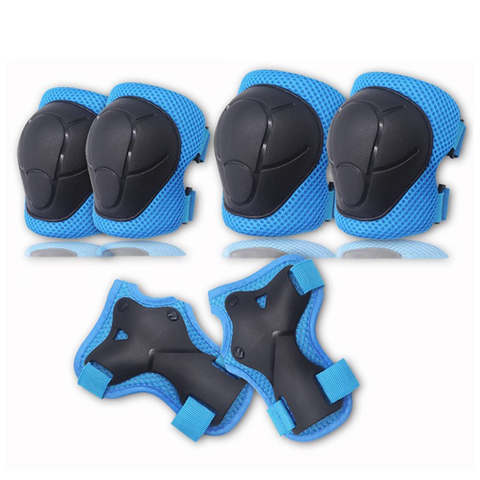 Knee pads Sports protective gear roller skating balance car skating knee pads elbow pads cycling bicycle 6-piece set Knee elbow pads (Size : Vigorous blue)