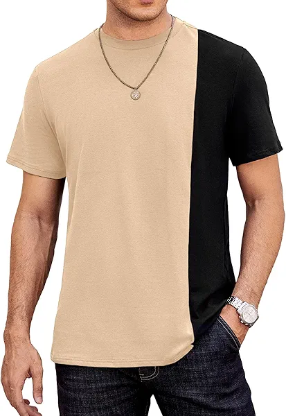 Hardaddy Men's Casual T-Shirts Crewneck Contrast Color Shirts Short Sleeve Color Block Tee Tops