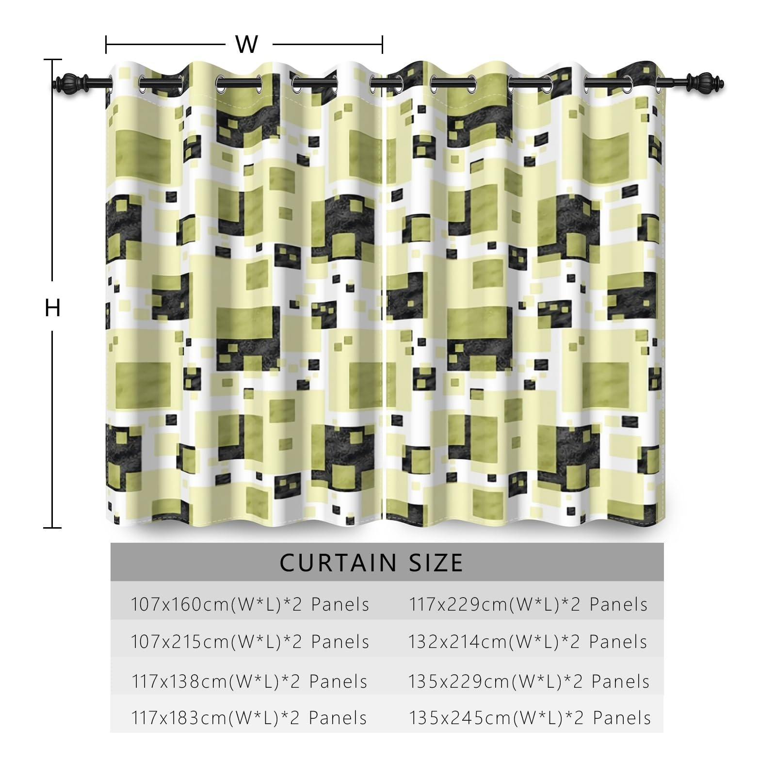 107x160cm Tenda con occhielli geometrica astratta Verde Ombre Rettangolo Motivo artistico Divisori per ambienti Oscurante Tende per finestre Camera letto Soggiorno Ufficio,2 pannello singolo