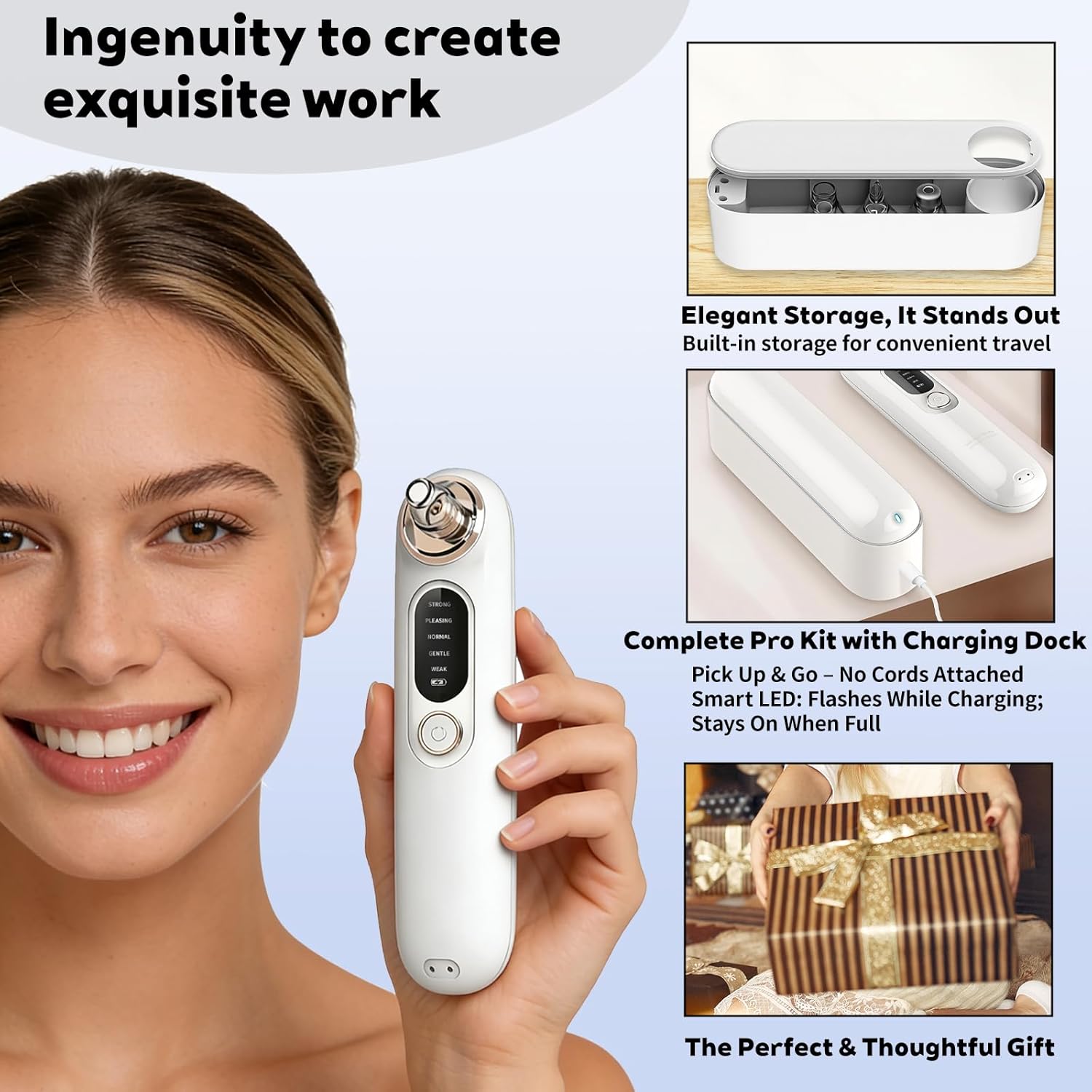 Pore Vacuum Blackhead Extractor for Face, Pearl White Blackhead Remover Vacuum with 5 Modes, 4 Heads, Pore Cleaner Tool, USB-C Rechargeable, Portable Storage - Image 7