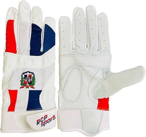 RCP Sports - Guantes de bateo de béisbol con bandera dominicana (XL, dominicano)