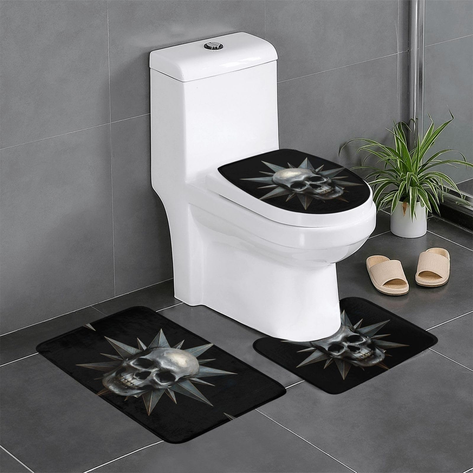 Tapis de bain antidérapant motif tête de mort lot de 3 pièces pour salle de bain