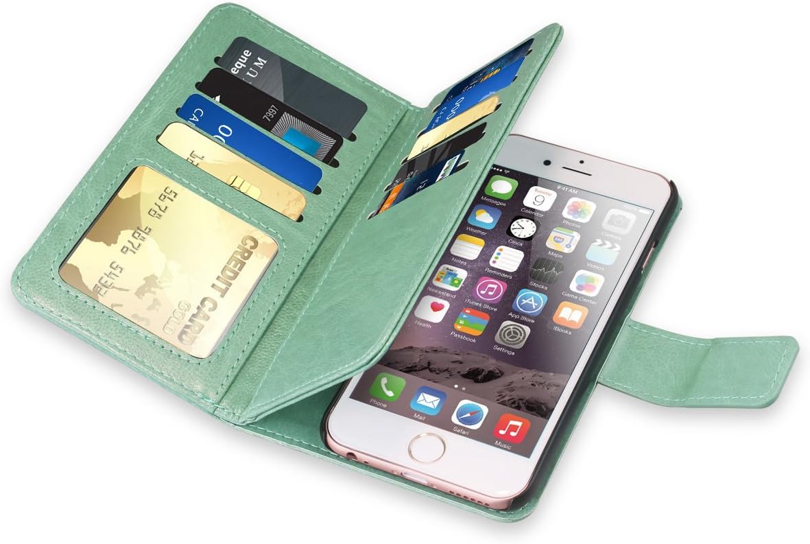 iPhone 6 Case, iPhone 6S Wallet Case, BENTOBEN Folio Flip Wallet Faux Leather Cover Credit Card Slots Cash Holder Wristlet Protective Case for iPhone 6/6S (4.7 inch), Mint Green