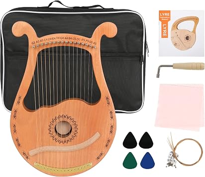 HOMIER Lyre Harp 16 Strings Mahogany Wood Lyre Harp with Tuning Wrench, Pick, 16 Spare String Set, Black Gig Bag and Instruction Manual for Beginners Instruments Lovers