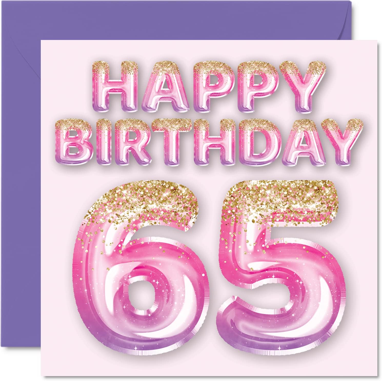 65th Birthday Card for Women - Pink & Purple Glitter Balloons - Happy Birthday Cards for 65 Year Old Woman Mom Nanny Grandma Gran Auntie, 5.7 x 5.7 Inch Sixty-Five Sixty-Fifth Bday Greeting Cards Gift