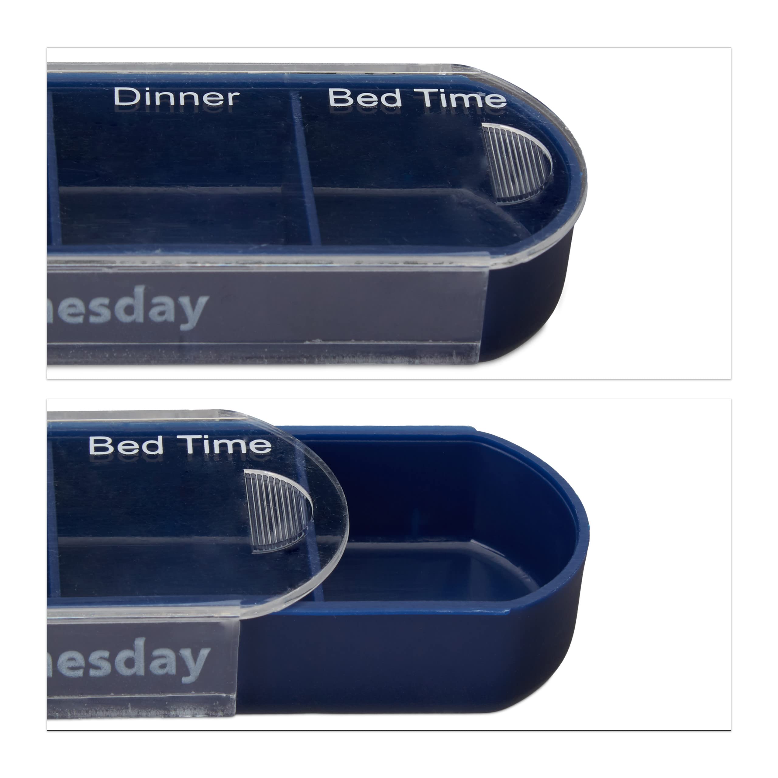 Relaxdays 5X Portapillole 7 Giorni, Porta Pastiglie Settimanale, 4 Scomparti, Suddivisione Giornaliera, Bianco Blu